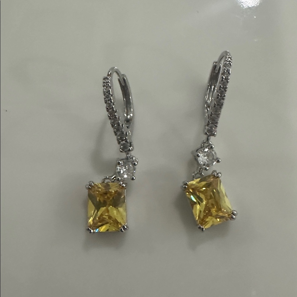 Elegant Yellow and Silver Drop Earrings - Picture 2 of 5